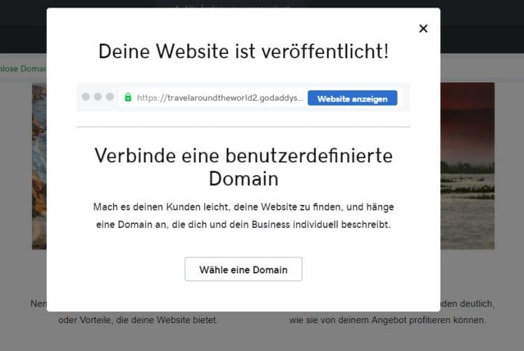 Reiseblog erstellen mit GoDaddy Schritt 7: Domain wählen und Blog veröffentlichen