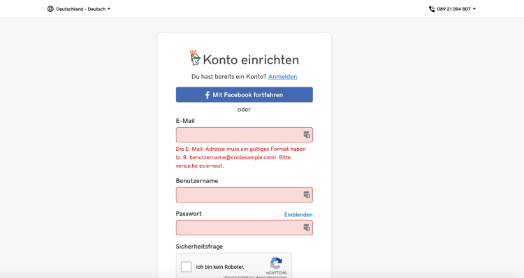 Reiseblog erstellen mit GoDaddy Schritt 1.2: Konto einrichten
