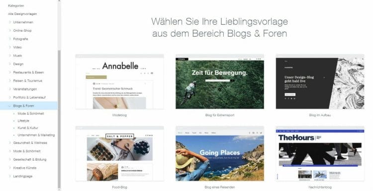 Reiseblog erstellen mit Wix Schritt 3: Eine passende Vorlage wählen