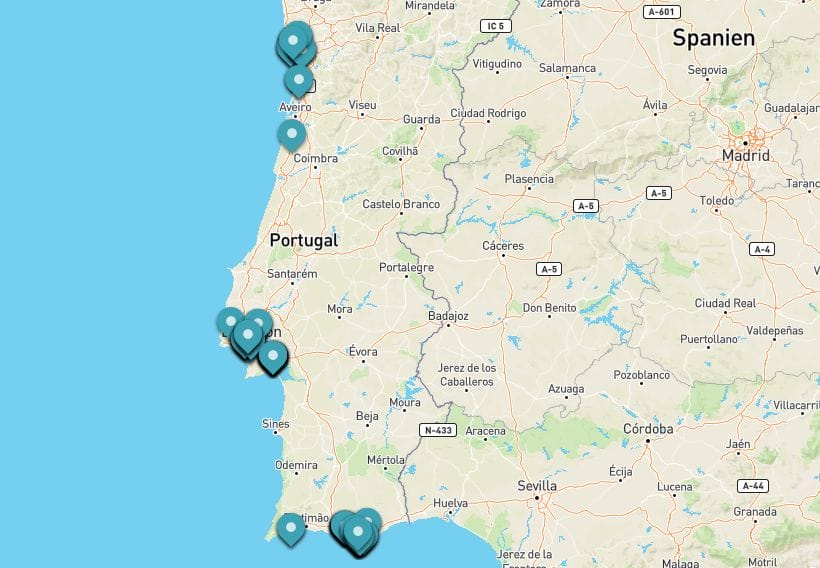 Campervan mieten (Portugal): Die interaktive Karte von Campanda.