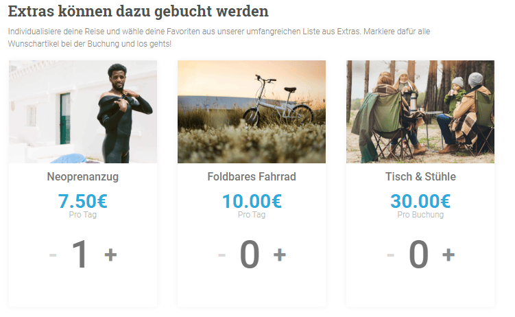 "Indie Campers" im Test: Die zubuchbaren Extras.