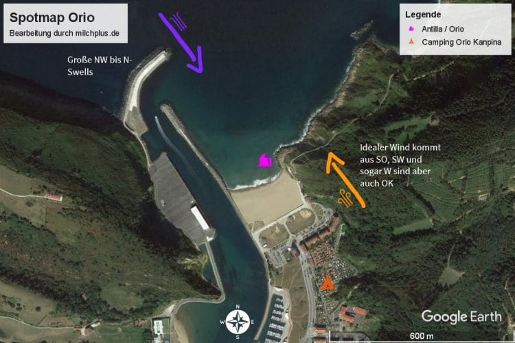 Surfen in Zarautz: Karte mit Erklärungen für den Surfspot Orio
