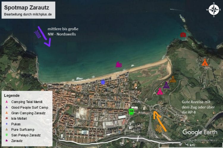 Surfen in Zarautz: Spotmap mit Erklärungen für Zarautz