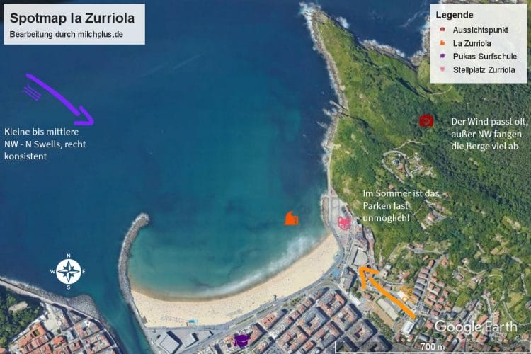 Surfen in San Sebastián: Spotmap vom City-Spot Zurriola