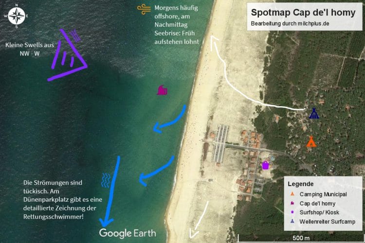Surfen in Moliets: Spotmap für Cap del'homy