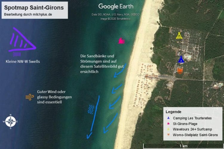 Surfen in Moliets: Spotmap von Saint Girons