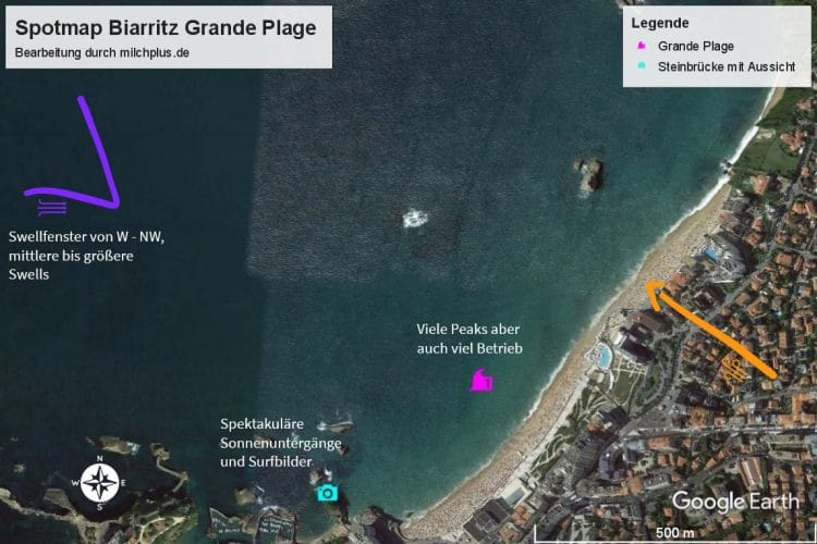Surfen in Frankreich: Spotmap vom Grande Plage in Biarritz