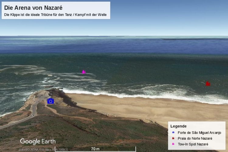 Surfen in Nazaré: Blick auf die Arena