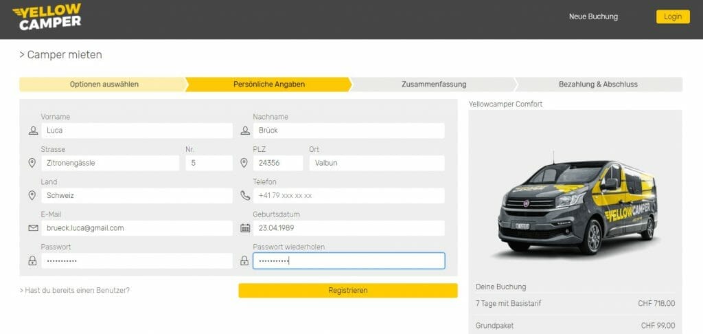 Yellowcamper im Test: Online buchen ist ganz einfach